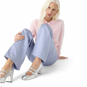 J. Crew Maisie Double Strap Mary Jane Heels Metallic Leather Silver Mirror Sz 8